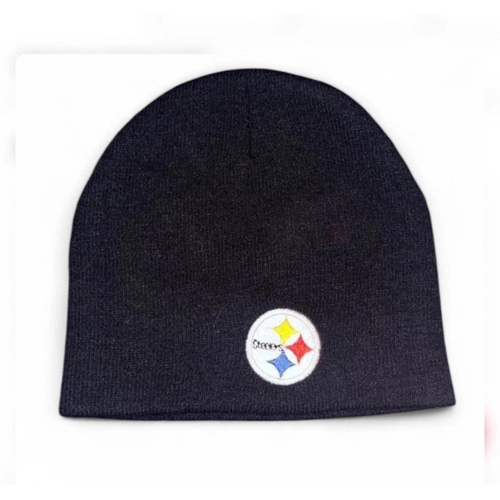 PITTSBURGH STEELERS NFL FOOTBALL VTG BLACK KNIT UNCUFFED BEANIE CAP HAT